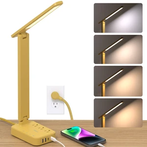 LED Desk Lamp, Power Strip with 3 Outlets 4 USB Charging Ports(2 USBC), 4 Modes 5 Level Brightness Touch Lamp, Small Desk Lamp for Home Office College Dorm Room Essentials, Yellow LED Desk Lamp, Power Strip with 3 Outlets 4 USB Charging Ports(2 USBC), 4 Modes 5 Level Brightness Touch Lamp, Small Desk Lamp for Home Office College Dorm Room Essentials, Yellow