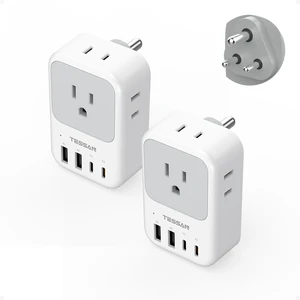 US to India Plug Adapter 2 Pack, PD 20W Type D Travel Adapter 4 AC Outlets, 4 USB Ports (2 USB C), USA to Bangladesh Nepal Maldives Pakistan Yemen US to India Plug Adapter 2 Pack, PD 20W Type D Travel Adapter 4 AC Outlets, 4 USB Ports (2 USB C), USA to Bangladesh Nepal Maldives Pakistan Yemen