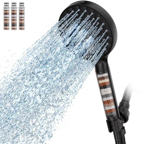 Filtered Shower Head with Handheld High Pressure 9 Spray Mode Showerhead Detachable Shower Head Water Softener Filters Beads for Hard Water Remove Chlorine 4 Filters Matte Black Filtered Shower Head with Handheld High Pressure 9 Spray Mode Showerhead Detachable Shower Head Water Softener Filters Beads for Hard Water Remove Chlorine 4 Filters Matte Black