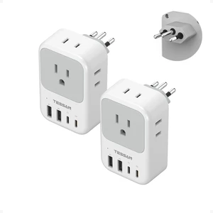 2 Pack Type N Plug Adapter Brazil for Travel 4 AC Outlets, 4 USB Ports (2 USB C), Type N Adapter For US to Brazilian Brasil 2 Pack Type N Plug Adapter Brazil for Travel 4 AC Outlets, 4 USB Ports (2 USB C), Type N Adapter For US to Brazilian Brasil