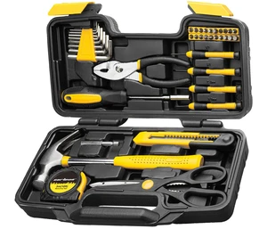 39-Piece Household Tool Set, Yellow Hand Kit With Storage Case Complete assortment for home repairs, DIY projects, furniture setup, crafting, and daily household fixes in toolbox 39-Piece Household Tool Set, Yellow Hand Kit With Storage Case Complete assortment for home repairs, DIY projects, furniture setup, crafting, and daily household fixes in toolbox