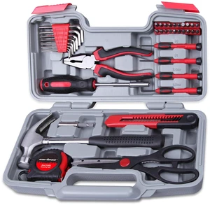 39-Piece Household Tool Set, Red Hand Kit With Storage Case Complete assortment for home repairs, DIY projects, furniture setup, crafting, and daily household fixes in toolbox 39-Piece Household Tool Set, Red Hand Kit With Storage Case Complete assortment for home repairs, DIY projects, furniture setup, crafting, and daily household fixes in toolbox