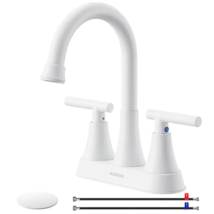 Bathroom Faucet, 4 inch Centerset 2-Handle Lead-Free, White Bathroom Sink Faucet with Pop-up Drain and Supply Lines, Stainless Steel Faucet for Vanity RV Restroom Laundry Outdoor Sink Bathroom Faucet, 4 inch Centerset 2-Handle Lead-Free, White Bathroom Sink Faucet with Pop-up Drain and Supply Lines, Stainless Steel Faucet for Vanity RV Restroom Laundry Outdoor Sink
