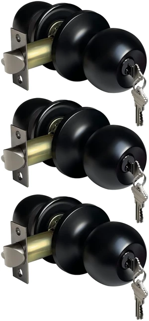 3 Pack Entry Door Knob with Lock, Keyed Different, Matte Black Entrance Door Lock, Standard Ball 3 Pack Entry Door Knob with Lock, Keyed Different, Matte Black Entrance Door Lock, Standard Ball