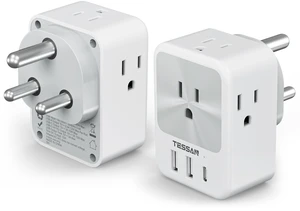 Type D Travel Adapter, 2 Pack, US to India Plug Adapter 4 AC Outlets, 3 USB Ports (1 USB C), 7 in 1, USA to Bangladesh Maldives Pakistan Sri Lanka Type D Travel Adapter, 2 Pack, US to India Plug Adapter 4 AC Outlets, 3 USB Ports (1 USB C), 7 in 1, USA to Bangladesh Maldives Pakistan Sri Lanka