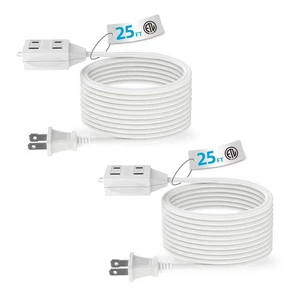 Indoor Extension Cord, 2 Prong 25 Feet Extension Cord, 3 Polarized Outlets with Safety Slide Windows,13A/1625W, 16 AWG, 2 Packs (25FT 2 Pack) Indoor Extension Cord, 2 Prong 25 Feet Extension Cord, 3 Polarized Outlets with Safety Slide Windows,13A/1625W, 16 AWG, 2 Packs (25FT 2 Pack)
