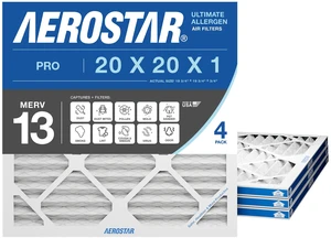 Air Filter 20x20x1 MERV 13 AC Filter, HVAC, Furnace Filter, 4 Pack ACTUAL SIZE (19.75 x 19.75 x 0.75) AC Filter, Furnace Filter, Allergies, Dust, Pet Dander & Smoke MERV 13 (MPR 1500 / FPR 10) Air Filter 20x20x1 MERV 13 AC Filter, HVAC, Furnace Filter, 4 Pack ACTUAL SIZE (19.75 x 19.75 x 0.75) AC Filter, Furnace Filter, Allergies, Dust, Pet Dander & Smoke MERV 13 (MPR 1500 / FPR 10)