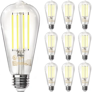 LED Edison Light Bulbs, E26 Dimmable Vintage Bulb, 8W = 60W Equivalent Daylight White 5000K, 800LM, E26 Base, ST19/58, 80+CRI, Clear Glass, Antique Decorative Filament Bulb for Living Room, 10Pack LED Edison Light Bulbs, E26 Dimmable Vintage Bulb, 8W = 60W Equivalent Daylight White 5000K, 800LM, E26 Base, ST19/58, 80+CRI, Clear Glass, Antique Decorative Filament Bulb for Living Room, 10Pack