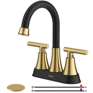 Bathroom Faucet, 4 inch Centerset 2-Handle Lead-Free, Black&Gold Bathroom Sink Faucet with Pop-up Drain and Supply Lines, Stainless Steel Faucet for Vanity RV Restroom Laundry Outdoor Sink Bathroom Faucet, 4 inch Centerset 2-Handle Lead-Free, Black&Gold Bathroom Sink Faucet with Pop-up Drain and Supply Lines, Stainless Steel Faucet for Vanity RV Restroom Laundry Outdoor Sink
