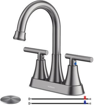 Bathroom Faucet, 4 inch Centerset 2-Handle Lead-Free, Brushed Grey Bathroom Sink Faucet with Pop-up Drain and Supply Lines, Stainless Steel Faucet for Vanity RV Restroom Laundry Outdoor Sink Bathroom Faucet, 4 inch Centerset 2-Handle Lead-Free, Brushed Grey Bathroom Sink Faucet with Pop-up Drain and Supply Lines, Stainless Steel Faucet for Vanity RV Restroom Laundry Outdoor Sink