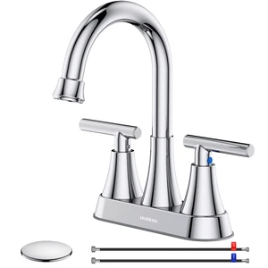 Bathroom Faucet, 4 inch Centerset 2-Handle Lead-Free, Chrome Bathroom Sink Faucet with Pop-up Drain and Supply Lines, Stainless Steel Faucet for Vanity RV Restroom Laundry Outdoor Sink Bathroom Faucet, 4 inch Centerset 2-Handle Lead-Free, Chrome Bathroom Sink Faucet with Pop-up Drain and Supply Lines, Stainless Steel Faucet for Vanity RV Restroom Laundry Outdoor Sink