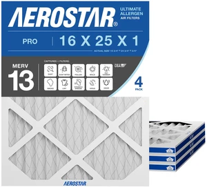 Air Filter 16x25x1 MERV 13 AC Filter, HVAC, Furnace Filter, 4 Pack ACTUAL SIZE (15.75 x 24.75 x 0.75) AC Filter, Furnace Filter, Allergies, Dust, Pet Dander & Smoke MERV 13 Air Filter 16x25x1 MERV 13 AC Filter, HVAC, Furnace Filter, 4 Pack ACTUAL SIZE (15.75 x 24.75 x 0.75) AC Filter, Furnace Filter, Allergies, Dust, Pet Dander & Smoke MERV 13