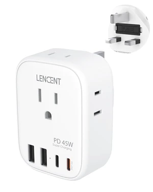 US to UK Ireland Travel Plug Adapter, PD45W Grounded Type G Adapter Travel Adapter with 4 Outlets 4 USB Ports(2 USB C), Power Plug for US to Dubai Scotland British London England Singapore US to UK Ireland Travel Plug Adapter, PD45W Grounded Type G Adapter Travel Adapter with 4 Outlets 4 USB Ports(2 USB C), Power Plug for US to Dubai Scotland British London England Singapore