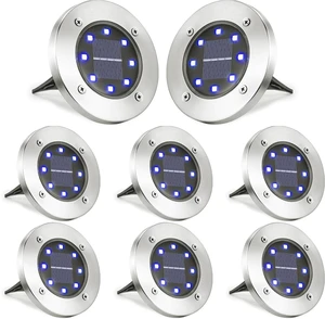 Solar Ground Lights Outdoor, 8 Pack 8 LED Solar Disk Lights Waterproof Garden In-ground Pathway Light Landscape Lighting for Lawn,Yard,Deck,Patio,Walkway (Blue) Solar Ground Lights Outdoor, 8 Pack 8 LED Solar Disk Lights Waterproof Garden In-ground Pathway Light Landscape Lighting for Lawn,Yard,Deck,Patio,Walkway (Blue)