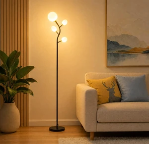 4 Globe Floor Lamp for Living Room, Mid Modern Standing Tree Lamp 3000K Warm White Light, 4 LED Bulbs Included, Sphere Ball Frosted Glass Shade Tall Lamp for Bedroom/Office, Matt Black 4 Globe Floor Lamp for Living Room, Mid Modern Standing Tree Lamp 3000K Warm White Light, 4 LED Bulbs Included, Sphere Ball Frosted Glass Shade Tall Lamp for Bedroom/Office, Matt Black
