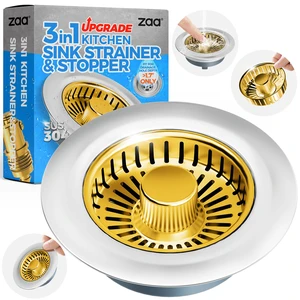 3 in 1 Kitchen Sink Drain Strainer Stopper Removable Basket Pop-Up Kitchen Sink Accessories 1 Pack Gold Stainless - Food Catcher, Odor-Blocking Seal, Fits 3.5" Drain 3 in 1 Kitchen Sink Drain Strainer Stopper Removable Basket Pop-Up Kitchen Sink Accessories 1 Pack Gold Stainless - Food Catcher, Odor-Blocking Seal, Fits 3.5" Drain