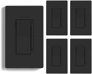 Dimmer Light Switch for 300W Dimmable LED/CFL Lights and 600W INC/HAL Bulbs, Single Pole/3-Way LED Slide Dimmer Light Switch, Wall Plate Included, UL Listed, 5 Pack, Matte Black Dimmer Light Switch for 300W Dimmable LED/CFL Lights and 600W INC/HAL Bulbs, Single Pole/3-Way LED Slide Dimmer Light Switch, Wall Plate Included, UL Listed, 5 Pack, Matte Black