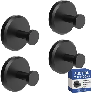 Suction Cup Hooks for Shower & Bathroom Towel Holder 4-Pack Black Waterproof Rustproof Organizer Hook Hanging Loofah Robe Coat Bath Accessories on Tile Glass Door Mirror + Optional 3M Disc Suction Cup Hooks for Shower & Bathroom Towel Holder 4-Pack Black Waterproof Rustproof Organizer Hook Hanging Loofah Robe Coat Bath Accessories on Tile Glass Door Mirror + Optional 3M Disc