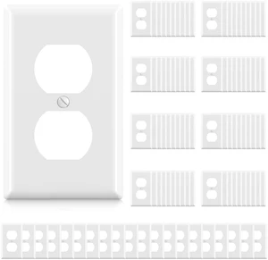 Duplex Receptacle Outlet Covers, 1-Gang Standard Size Wall Plates, Unbreakable Polycarbonate Dual Outlet Faceplates Covers, UL Listed, Color-matched Screws Included (100 Pack, Glossy White) Duplex Receptacle Outlet Covers, 1-Gang Standard Size Wall Plates, Unbreakable Polycarbonate Dual Outlet Faceplates Covers, UL Listed, Color-matched Screws Included (100 Pack, Glossy White)