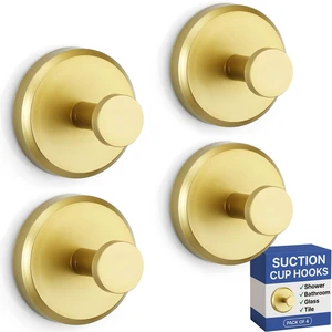Suction Cup Hooks for Shower & Bathroom Towel Holder 4-Pack Gold Waterproof Rustproof Organizer Hook Hanging Loofah Robe Coat Bath Accessories on Tile Glass Door Mirror + Optional 3M Disc Suction Cup Hooks for Shower & Bathroom Towel Holder 4-Pack Gold Waterproof Rustproof Organizer Hook Hanging Loofah Robe Coat Bath Accessories on Tile Glass Door Mirror + Optional 3M Disc