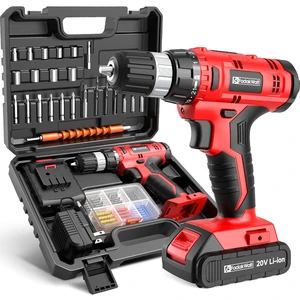 Cordless Drill Set, 20V Electric Power Drill With Battery And Charger, 30N Torque, 21+1 Settings, 3/8-Inch Keyless Chuck, Driver Bits Kit, LED Light (Red Cordless Drill Set, 20V Electric Power Drill With Battery And Charger, 30N Torque, 21+1 Settings, 3/8-Inch Keyless Chuck, Driver Bits Kit, LED Light (Red