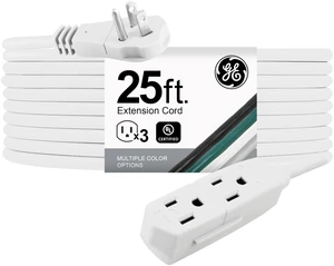 3-Outlet Flat Extension Cord 25 Ft Grounded Extension Cord 3 Prong Flat Plug Extension Cord with Multiple Outlets, Indoor Power Strip 16 Gau UL Listed White 69920 3-Outlet Flat Extension Cord 25 Ft Grounded Extension Cord 3 Prong Flat Plug Extension Cord with Multiple Outlets, Indoor Power Strip 16 Gau UL Listed White 69920