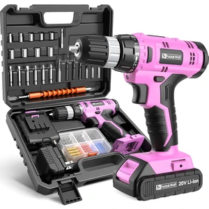 Cordless Drill Set, 20V Electric Power Drill With Battery And Charger, 30N Torque, 21+1 Settings, 3/8-Inch Keyless Chuck, Driver Bits Kit, LED Light (Pink Cordless Drill Set, 20V Electric Power Drill With Battery And Charger, 30N Torque, 21+1 Settings, 3/8-Inch Keyless Chuck, Driver Bits Kit, LED Light (Pink