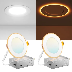 2 Pack 4 Inch LED Recessed Light with Night Light, 5CCT, 700LM Ultra-Thin Ceiling Light, 5%-100% Dimmable, No Flicker, 2700K-5000K, Canless Wafer Downlight with J-Box, 10W=90W, IC/ETL/FCC 2 Pack 4 Inch LED Recessed Light with Night Light, 5CCT, 700LM Ultra-Thin Ceiling Light, 5%-100% Dimmable, No Flicker, 2700K-5000K, Canless Wafer Downlight with J-Box, 10W=90W, IC/ETL/FCC