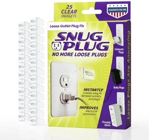 Loose Outlet Plug Fix | Outlet Tightener| Clear | 25 Pack Loose plug outlet insert gives power cords a, secure fit to help keep plugs in place without slipping or falling out Loose Outlet Plug Fix | Outlet Tightener| Clear | 25 Pack Loose plug outlet insert gives power cords a, secure fit to help keep plugs in place without slipping or falling out