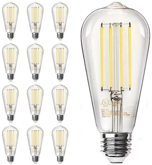 12 Pack Edison LED Light Bulbs, E26 Base, 8W 2700K, Dimmable Vintage ST58 Filament Design, 60W Equivalent, 800 Lumens, CRI 80+, Antique Glass Style for Home, Bedroom & Farmhouse 12 Pack Edison LED Light Bulbs, E26 Base, 8W 2700K, Dimmable Vintage ST58 Filament Design, 60W Equivalent, 800 Lumens, CRI 80+, Antique Glass Style for Home, Bedroom & Farmhouse
