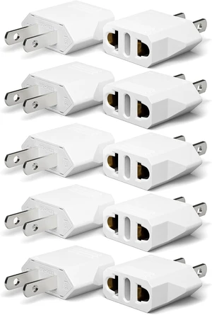European to US Plug Adapter, Type A, 10-Pack Bulk Value, White EU Europe to USA, Canada, Mexico Wall Plug Adapters for Households and Offices, Adaptador de Enchufe, Converter Set European to US Plug Adapter, Type A, 10-Pack Bulk Value, White EU Europe to USA, Canada, Mexico Wall Plug Adapters for Households and Offices, Adaptador de Enchufe, Converter Set