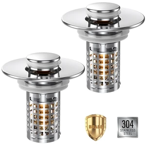 Sink Stopper Hair Catcher, Pop-up Sink Drain Strainer with Removable Stainless Steel Strainer Basket Hair Catcher, Bathroom Sink Strainer for Bathroom Sink Stopper (2PCS) Sink Stopper Hair Catcher, Pop-up Sink Drain Strainer with Removable Stainless Steel Strainer Basket Hair Catcher, Bathroom Sink Strainer for Bathroom Sink Stopper (2PCS)