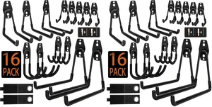 Steel Garage Storage Hooks - 32 Pack Anti-Slip Coating, Heavy Duty Wall Mount Hooks for Hanging Bike, Ladder, Garden Tools Steel Garage Storage Hooks - 32 Pack Anti-Slip Coating, Heavy Duty Wall Mount Hooks for Hanging Bike, Ladder, Garden Tools
