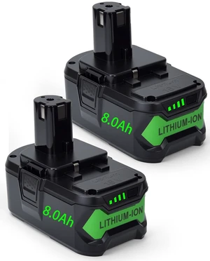 Upgrade Replacement for Ryobi 18V Battery 8000mAh Li-Ion Batteries 2-Pack 8.0Ah High Capacity Battery Compatible with Ryobi 18V ONE+ System Cordless Power Tools and Charger Upgrade Replacement for Ryobi 18V Battery 8000mAh Li-Ion Batteries 2-Pack 8.0Ah High Capacity Battery Compatible with Ryobi 18V ONE+ System Cordless Power Tools and Charger