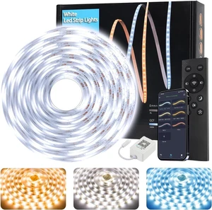 White LED Strip Lights 30ft (1200 LEDs) Super Bright 25000K Daylight White, 3Color Temperature Dimmable with Smart App & Remote Control for Bedroom Kitchen Commercial Home Lighting Decor White LED Strip Lights 30ft (1200 LEDs) Super Bright 25000K Daylight White, 3Color Temperature Dimmable with Smart App & Remote Control for Bedroom Kitchen Commercial Home Lighting Decor