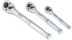 03000A 100-Tooth Quick-Release Ratchet-Wrench Set, 1/4-Inch-, 3/8-Inch-, and 1/2-Inch-Drive Ratchets, 3.6-Degree Swing, CrMo Steel, 3-Piece Set 03000A 100-Tooth Quick-Release Ratchet-Wrench Set, 1/4-Inch-, 3/8-Inch-, and 1/2-Inch-Drive Ratchets, 3.6-Degree Swing, CrMo Steel, 3-Piece Set