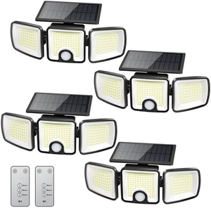 4 Pack Solar Flood Outdoor Lights with Motion Sensor 3 Modes 2500LM 223 LED Solar Outdoor Lights, 3 Head 270° Wide Angle Street Area IP65 Waterproof Security Wall Lights with Remote 4 Pack Solar Flood Outdoor Lights with Motion Sensor 3 Modes 2500LM 223 LED Solar Outdoor Lights, 3 Head 270° Wide Angle Street Area IP65 Waterproof Security Wall Lights with Remote
