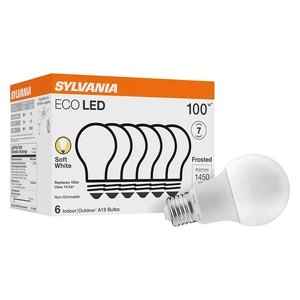 Sylvania ECO LED A19 Light Bulb, 100W Equivalent, Efficient 14.5W, 7 Year, 1450 Lumens, Non-Dimmable, Frosted, 2700K, Soft White - 6 Pack (40885) Sylvania ECO LED A19 Light Bulb, 100W Equivalent, Efficient 14.5W, 7 Year, 1450 Lumens, Non-Dimmable, Frosted, 2700K, Soft White - 6 Pack (40885)