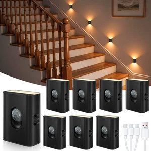 Rechargeable Motion Sensor Light Indoor,Magnetic Stair Lights 8 Pack Mini Wireless Warm White Hallway Night Light, 3-in-1 Charging Cable for Stairway, Bathroom, Bedroom, Kitchen, Closet Rechargeable Motion Sensor Light Indoor,Magnetic Stair Lights 8 Pack Mini Wireless Warm White Hallway Night Light, 3-in-1 Charging Cable for Stairway, Bathroom, Bedroom, Kitchen, Closet