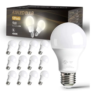 12 Pack LED Bulbs Natural White 4000K, 60 Watt Equivalent A19 Standard Bulbs, E26 Base, 800 LM, Efficient 9W Energy Saving, Non-Dimmable, 80+ CRI, 120V, UL Listed, for Living Room, Office 12 Pack LED Bulbs Natural White 4000K, 60 Watt Equivalent A19 Standard Bulbs, E26 Base, 800 LM, Efficient 9W Energy Saving, Non-Dimmable, 80+ CRI, 120V, UL Listed, for Living Room, Office