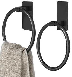 Black Hand Towel Holder for Bathroom, Adhesive Towel Rings, 2 Pack Self Adhesive Round Towel Holder for Bath RV Kitchen, No Drill Hole Black Hand Towel Holder for Bathroom, Adhesive Towel Rings, 2 Pack Self Adhesive Round Towel Holder for Bath RV Kitchen, No Drill Hole