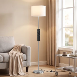 Dimmable Floor Lamp for Living Room with Remote, 9W 900LM LED Bulb Included, White Shade Silver Pole Dimmable Floor Lamp for Living Room with Remote, 9W 900LM LED Bulb Included, White Shade Silver Pole