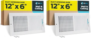 12 x 6 Inch (Duct Opening) Air Vent Cover for Wall or Ceiling, Two-Way Ventilation Register, Solid Steel HVAC Register Cover, White, 61612 (Pack of 2) 12 x 6 Inch (Duct Opening) Air Vent Cover for Wall or Ceiling, Two-Way Ventilation Register, Solid Steel HVAC Register Cover, White, 61612 (Pack of 2)