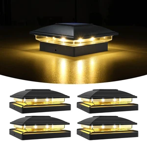 Black Solar Post Cap Lights, Warm White Fence Lights 4 Pack Solar powered waterproof lamps fit 4x4/6x6 wooden & 4x4/5x5 vinyl posts for garden, patio, porch and backyard use Black Solar Post Cap Lights, Warm White Fence Lights 4 Pack Solar powered waterproof lamps fit 4x4/6x6 wooden & 4x4/5x5 vinyl posts for garden, patio, porch and backyard use