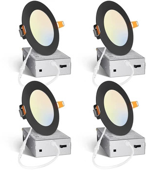 4 Pack 4 Inch Black 5CCT Ultra-Thin LED Recessed Ceiling Light 800LM High Brightness, 10W Low Power, 5%-100% Smooth Dimming, Junction Box Included, ETL &FCC Listed, Canless Wafer Downlight 4 Pack 4 Inch Black 5CCT Ultra-Thin LED Recessed Ceiling Light 800LM High Brightness, 10W Low Power, 5%-100% Smooth Dimming, Junction Box Included, ETL &FCC Listed, Canless Wafer Downlight