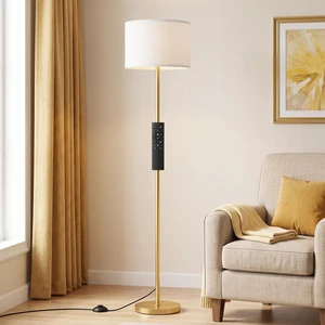 Dimmable Floor Lamp for Living Room with Remote, 9W 900LM LED Bulb Included, White Shade Gold Pole Dimmable Floor Lamp for Living Room with Remote, 9W 900LM LED Bulb Included, White Shade Gold Pole