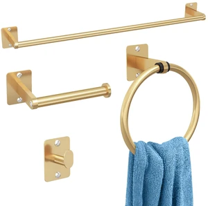 Bathroom Accessories Set, 4-Piece Gold Bathroom Hardware Set 24 inch Towel Bar, Towel Racks for Bathroom, Robe Towel Hooks, Toilet Paper Holder Wall Mounted Bathroom Accessories Set, 4-Piece Gold Bathroom Hardware Set 24 inch Towel Bar, Towel Racks for Bathroom, Robe Towel Hooks, Toilet Paper Holder Wall Mounted
