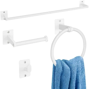Bathroom Accessories Set, 4-Piece White Bathroom Hardware Set 24 inch Towel Bar, Towel Racks for Bathroom, Robe Towel Hooks, Toilet Paper Holder Wall Mounted Bathroom Accessories Set, 4-Piece White Bathroom Hardware Set 24 inch Towel Bar, Towel Racks for Bathroom, Robe Towel Hooks, Toilet Paper Holder Wall Mounted