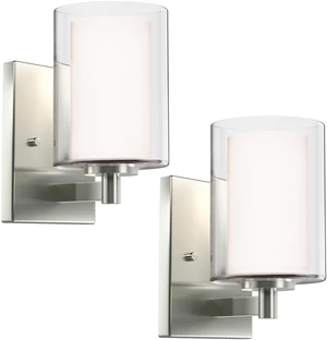 Wall Sconces Set of Two, Modern Brushed Nickel Vanity Wall Lights Double Clear Glass Shades With E26 Base, Farmhouse Wall Lights For Bathroom, Bedroom, Living Room, Mirror And Hallway Wall Sconces Set of Two, Modern Brushed Nickel Vanity Wall Lights Double Clear Glass Shades With E26 Base, Farmhouse Wall Lights For Bathroom, Bedroom, Living Room, Mirror And Hallway