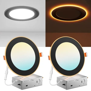 2 Pack 6 Inch LED Recessed Light with Night Light, 5CCT, Black Ultra-Thin Ceiling Light, Dimmable, 1100LM, No Flicker, 2700K-5000K, Canless Wafer Downlight with J-Box, 12W=110W,IC/ETL/FCC 2 Pack 6 Inch LED Recessed Light with Night Light, 5CCT, Black Ultra-Thin Ceiling Light, Dimmable, 1100LM, No Flicker, 2700K-5000K, Canless Wafer Downlight with J-Box, 12W=110W,IC/ETL/FCC
